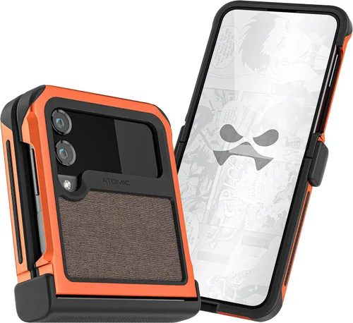 Vista 59 de Ghostek Atomic - Funda delgada para Galaxy Z Flip 4, parte trasera de aramida con parachoques de aluminio rojo, funda protectora de doble capa a