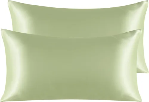 Vista 85 de NTBAY Paquete de 2 fundas de almohada estándar de satén para cabello y piel, lujosas y sedosas fundas de almohada con cierre de sobre, 20 x 26