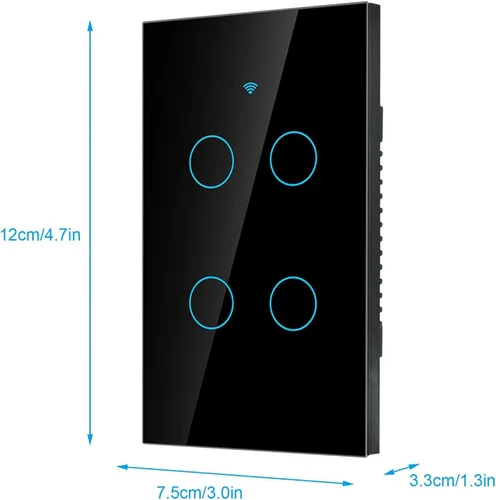 Vista 2 de Smart Life - Interruptor de pared de cristal basculante compatible con control remoto para circuitos de 4 vías, CA 95-250 V, color negro