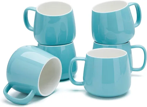 Vista 15 de Teocera Juego de 4 tazas de café de cerámica de 12 oz con asas grandes para bebidas calientes o frías como café con leche, cacao, té o jugo Beige