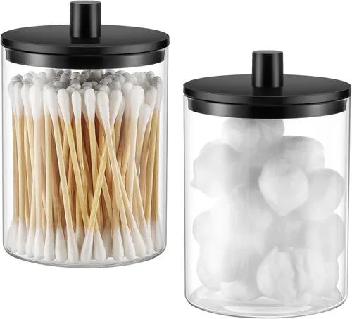 Vista 13 de TIPGO Dispensador de vidrio Qtip Holder – Tarro transparente de 10 onzas Crema