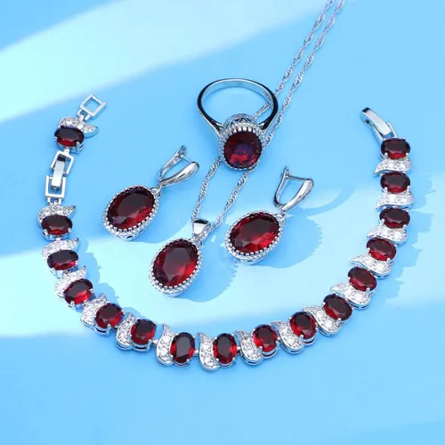 Vista 4 de LMXXVJ Juego de joyas para mujer con piedras preciosas de circonita cúbica, collar, pulsera de tenis, novia, aniversario, graduación, fiesta, regalo