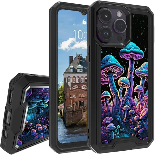 Vista 19 de Rossy Funda para iPhone 14 Pro Max con patrón de cinta de casete de audio para mujeres y hombres, 2 en 1, híbrida de doble capa, resistente, a