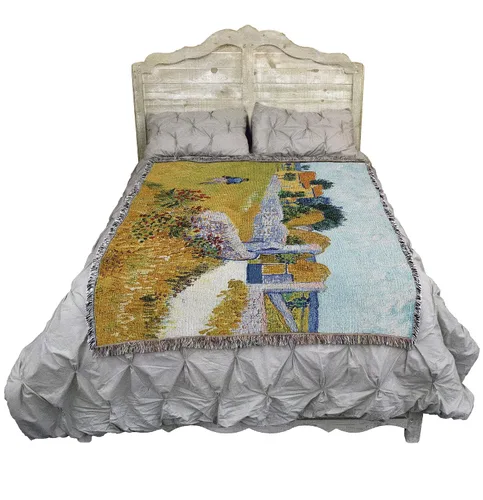Vista 2 de Pure Country Weavers Manta Farmhouse in Provence de Vincent Van Gogh, tapiz de regalo de bellas artes, tejida de algodón, fabricada en los Estados