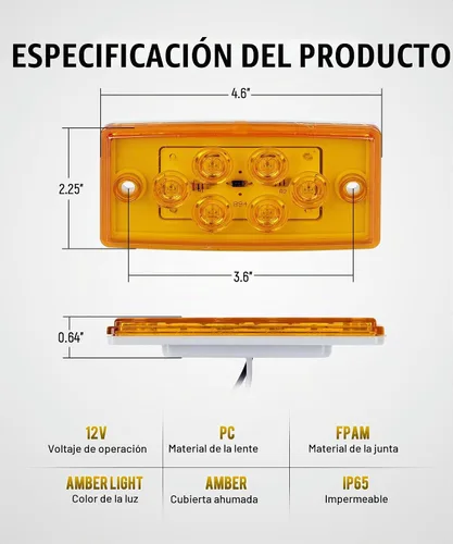 Vista 3 de Partsam 5 luces rectangulares ámbar 6 LED parte superior transparente para Freightliner Volvo