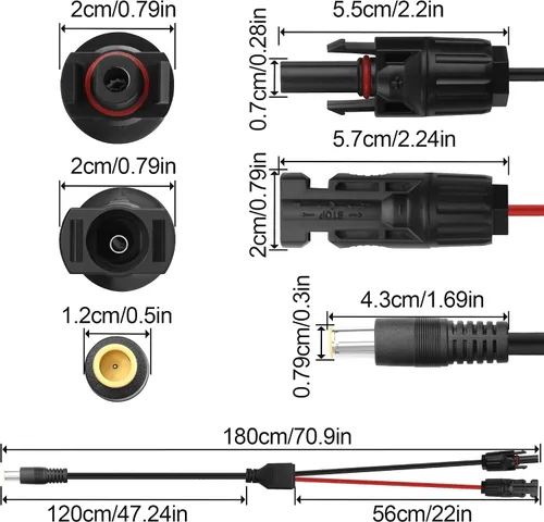 Vista 2 de Solar Panel Connector to DC7909 Charging Cable 14AWG Pure Copper Solar Panel Cable,DC 5.5x2.1mm Adapter Cable for Portable Power Station,Solar