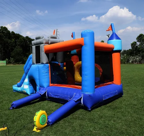 Vista 4 de Castillo inflable de grado comercial de 16 x 12 pies, (PVC resistente), (soplador de 1100 W) - 2 toboganes, hoyo de bolas, aro de baloncesto, casa