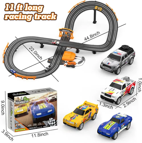 Vista 7 de Conjuntos de Pista de Carreras de Slot con Autos de Carreras de Alta Velocidad 1:64, Pista de Coches Eléctricos o con Batería, Juego Dual