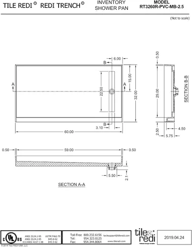 Vista 6 de Tile Redi RT3260R-PVC-MB-2.5 Redi Trench - Sartén para ducha, color negro mate