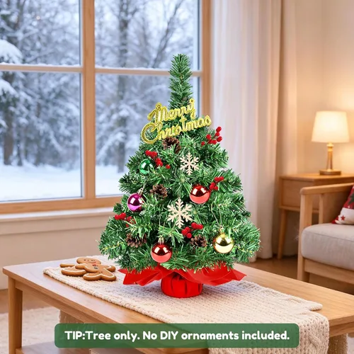 Vista 4 de Mini árbol de Navidad artificial de 2 pies, puntas y base de PVC de alta calidad, pequeños árboles de Navidad para mesa, hogar, oficina, decoración
