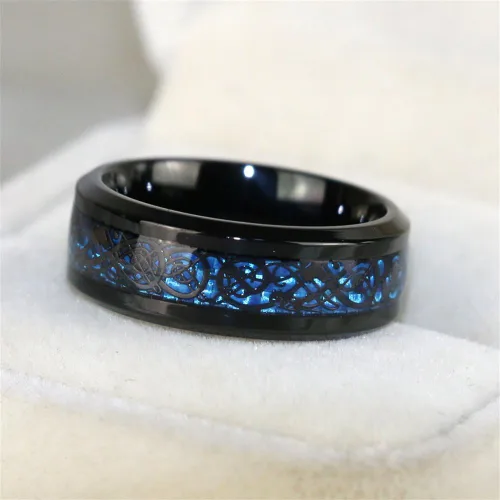 Vista 5 de Anillo de novia para parejas, anillo de claddagh negro con forma de corazón, diamantes de imitación, apilable, anillo irlandés, anillo de boda