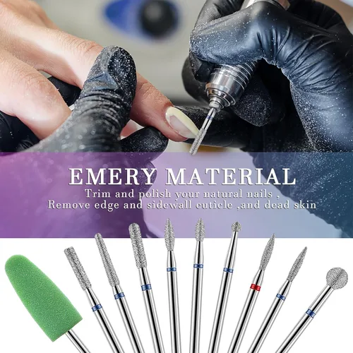 Vista 6 de YUXIANLB Juego de 10 brocas de uñas para manicura, kit de brocas de diamante para uñas profesional rusas para eliminación de cutículas, juego