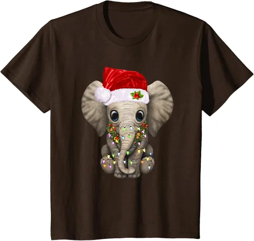 Vista 45 de Lindo elefante de Navidad luz divertido elefante amante de Navidad regalo camiseta Negro