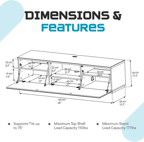 Vista 3 de SONOROUS ST-160 - Soporte de TV premium con cubierta de vidrio negro y madera blanca, centro de entretenimiento de lujo y consola multimedia
