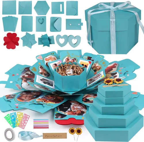 Vista 8 de RECUTMS Caja Explosiva Kit de Scrapbooking DIY Álbum de Fotos Hecho a Mano Regalos del Día de las Madres, Caja de Regalo con 6 Caras para Regalo