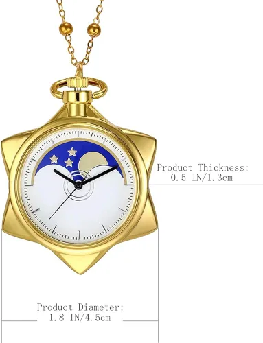Vista 6 de BOSHIYA Sailor Moon Pocket Watch Cosplay Necklace Accessories Fashion Rhinestone Gold Star Quartz Pocket Watchwith ChainCosplay Girl