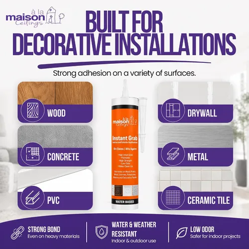 Vista 4 de À LA MAISON CEILINGS Adhesivo blanco Instant Grab – Panel de pared para azulejos de techo y adhesivo de moldura de corona, pegamento resistente al