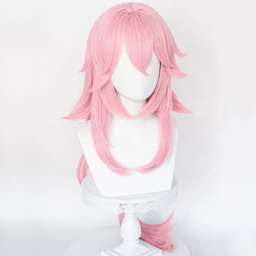 Vista 2 de LABEAUTÉ Yae Miko - Peluca de cosplay rosa de Genshin Impact peluca larga para mujer