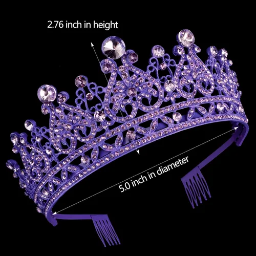 Vista 5 de TOBATOBA - Tiaras y coronas para mujer; tiara nupcial de cristal para novia; corona de reina princesa real; tocados de quinceañera para 15 años