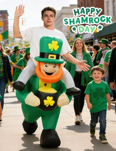 Vista 7 de Disfraz inflable de duende del día de San Patricio para hombres