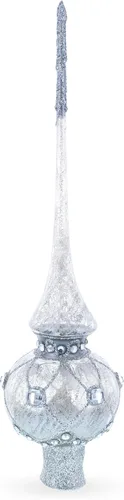 Vista 2 de Dimensional White Jewels on Speckled Silver Glass Christmas Tree Topper 11 pulgadas