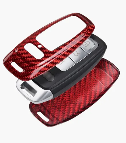 Vista 7 de iJDMTOY Funda para llavero de fibra de carbono, color rojo brillante, compatible con Audi 2019 en adelante A6 A7 E-Tron A8 Q8, llavero inteligente