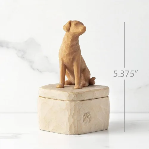Vista 3 de Willow Tree Love my Dog (dorado), caja de recuerdo esculpida pintada a mano
