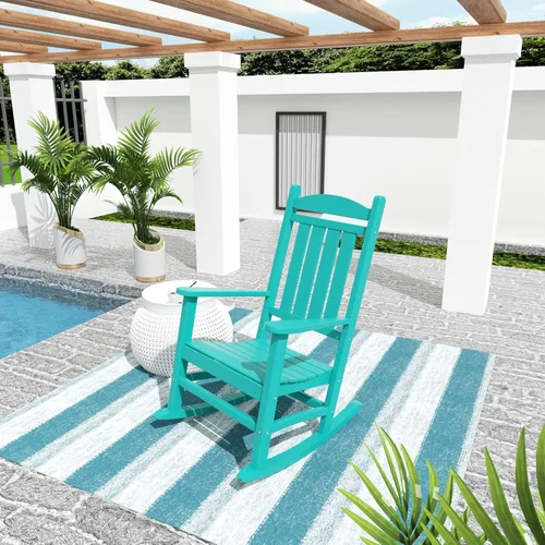 Vista 9 de WO Home Furniture Silla Mecedora de Patio Moderna para Exteriores HDPE Resistente a UV y Clima (Negro)