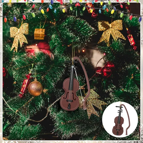Vista 6 de Poen 1 pieza de adornos navideños para violín pequeño, adorno colgante de Navidad, pequeños instrumentos musicales, decoración para amantes