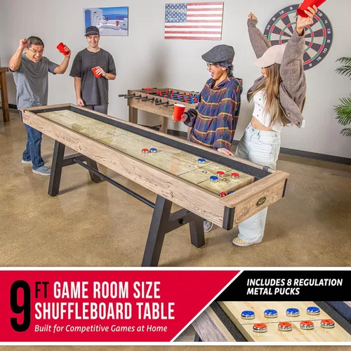 Vista 2 de GoSports Mesa de tejo premium de 9 pies con 8 discos, cera para shuffleboard y cepillo