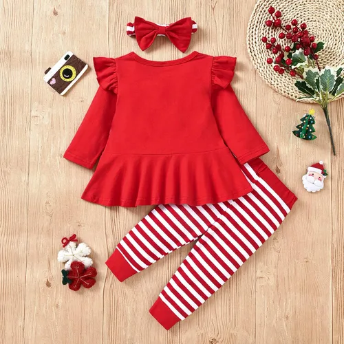 Vista 7 de Conjunto de ropa de Navidad con estampado de Papá Noel para niñas pequeñas, conjunto de ropa de Navidad de 3 piezas