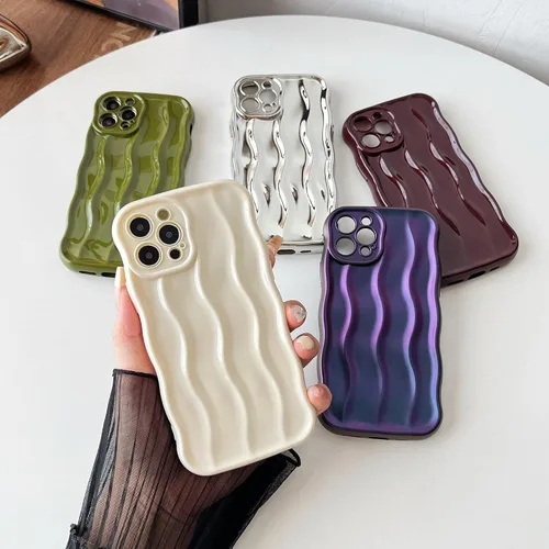 Vista 2 de Caseative Funda para iPhone 12 Pro, verde Patrón de ondulación de agua Marco de onda rizada suave