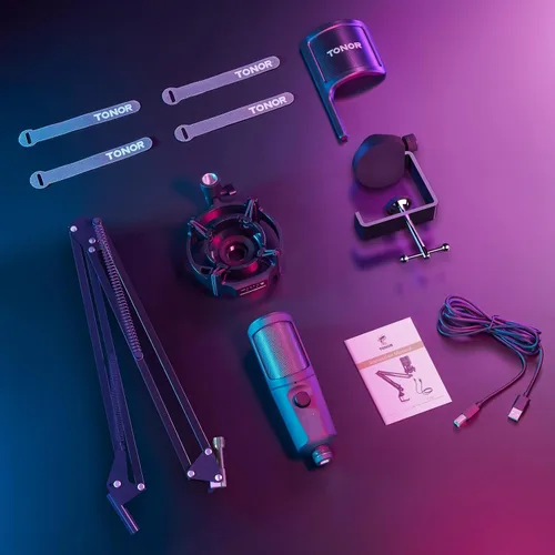 Vista 7 de TONOR Micrófono USB, micrófono RGB para juegos, grabación de podcasts de PC, kit de micrófono cardioide para computadora, para streamer, jugador