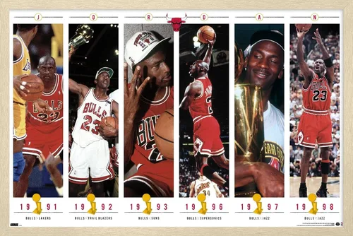 Vista 7 de Trends International Michael Jordan - Póster de pared de campeonatos, 22.4 pulgadas de largo x 14.7 pulgadas, versión enmarcada de madera de granero