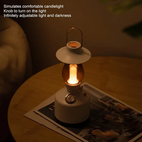 Vista 4 de Lámparas de mesa retro con altavoz Bluetooth, lámpara de noche de música vintage, altavoz Bluetooth de mano con luz de vela regulable, efecto