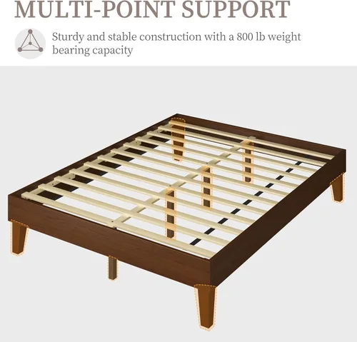 Vista 5 de Yaheetech Base de cama Queen con plataforma de madera maciza natural con soporte de listones de madera, espacio debajo de la cama de 7.3 pulgadas