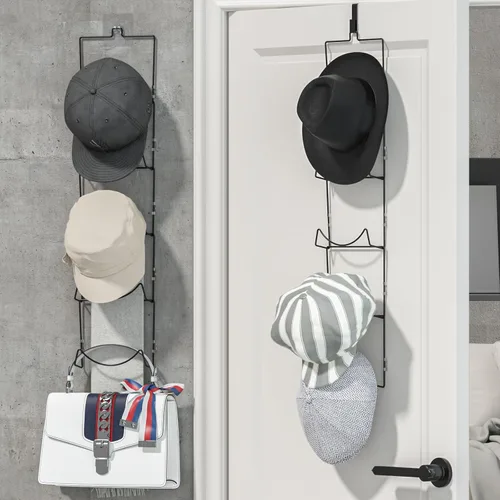 Vista 2 de LINFIDITE Paquete de 10 soportes para colgar sombreros, organizador flexible con múltiples ganchos, montado en la pared, sobre la puerta, para gorra
