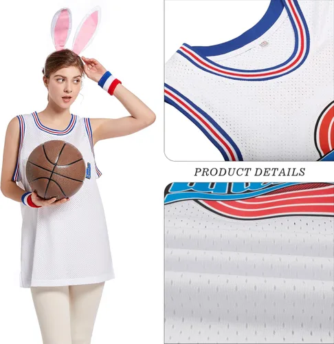 Vista 3 de Jersey de baloncesto para hombre, Lola#10 Bugs#1 camisetas de película espacial de los años 90 para HalloweenNavidad, deportes, hip hop, fiesta
