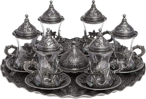 Vista 7 de Alisveristime Halkali - Juego de té turco con bandeja, 6 tazas, 3.4 fl oz (negro)