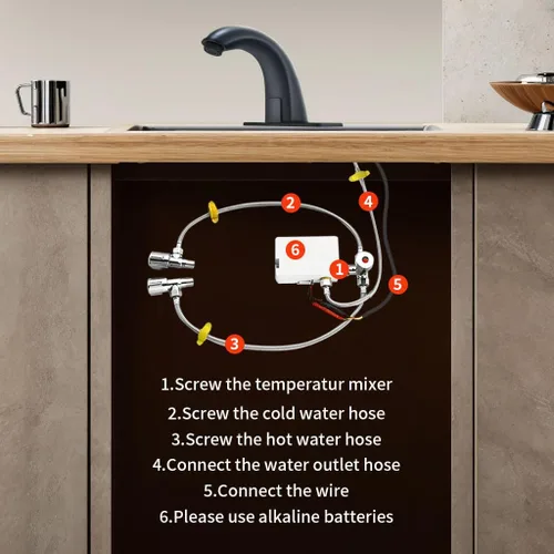 Vista 6 de Grifo de baño sin contacto con sensor automático de movimiento, llaves de fregadero con cubierta de agujero y mezclador de temperatura, llave