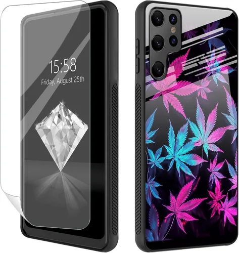 Vista 8 de Funda para Samsung Galaxy S22 Ultra con protector de pantalla, carcasa trasera de vidrio templado, silicona suave, protección completa resistente