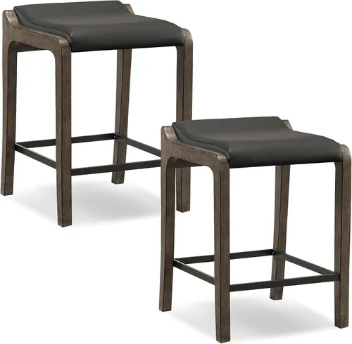 Vista 12 de Leick Home Calton Taburete de mostrador, con asiento giratorio, para cocina o comedor, piel sintética negra y piedra gris, paquete de 2, 10118GS/BL