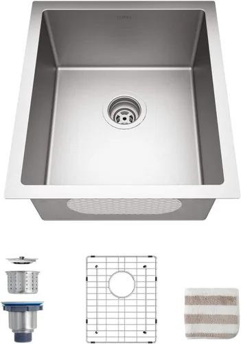 Vista 10 de TORVA Fregadero de Montaje Bajo para Cocina de 13 x 15 Pulgadas, Fregadero de Barra de Acero Inoxidable 304 Premium - Cuenca Profunda de 8 Pulgadas