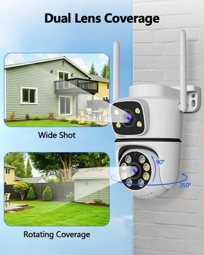 Vista 3 de WEILAILIFE 【Enlace de Lente Dual】 Cámara de Seguridad Inalámbrica para Exteriores de 5MP, Cámaras de Vigilancia por Video WiFi PTZ para Seguridad