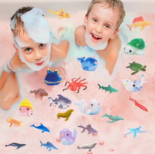 Vista 2 de Bombas de baño de tiburón para niños con sorpresa de animales marinos en el interior – Set de regalo de bombas de baño naturales y seguras
