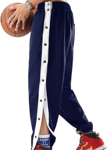 Vista 5 de Pantalones deportivos de baloncesto para hombre, pantalones de baloncesto con abertura alta, botones a presión, pantalones sueltos para correr