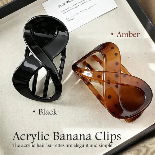 Vista 3 de 2 Pcs Flat Hair Clips Acrylic French Concord Banana Clips for Thick Thin Hair - Strong Grip No Slip Claw Clips for Women (Amber & Black)