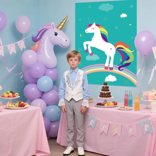 Vista 4 de PLULON Pin The Horn On The Unicorn para juegos de fiesta de cumpleaños infantiles, suministros de fiesta de unicornio, regalos de decoración
