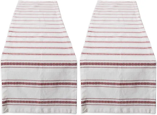 Vista 11 de DII Zig Dobby - Colección de mesa, fondo de algodón blanco con rayas adornadas, camino de mesa, 14 x 72 pulgadas, color rojo granero