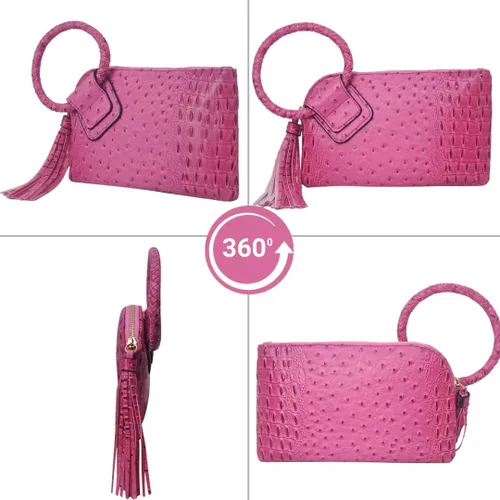 Vista 4 de NGIL Mini bolso de pulsera de piel sintética para mujer con borla de flecos, cartera de pulsera para mujer